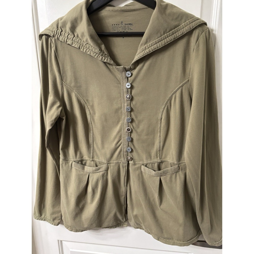 Neon Buddha Jacket Womens Sz Med Artsy Bohemian Minimalist Chic Green